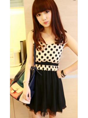 Q6680*Polka Dot Black Dress